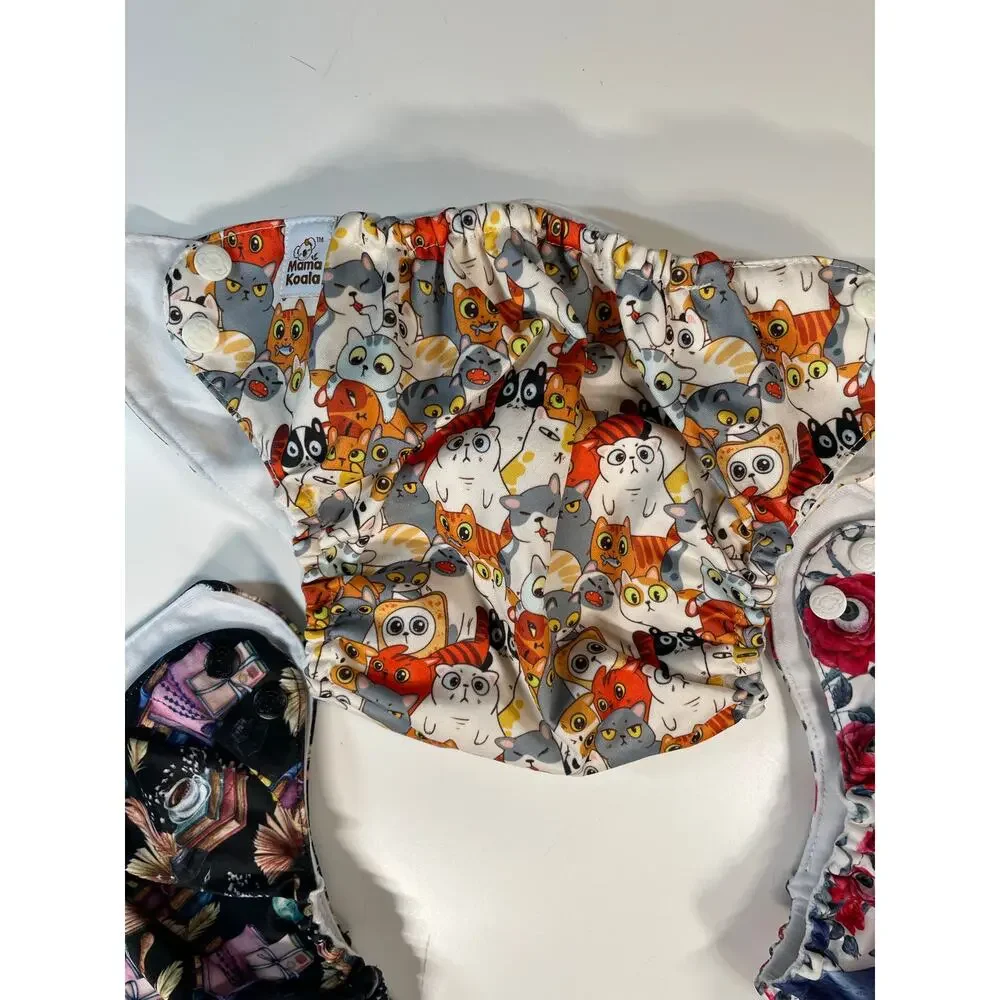Mama Koala Cloth Diaper Lot Gothic Cats Ravens Roses Bookcore Snap OS 3pc pocket